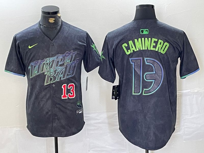 Men Tampa Bay Rays #13 Caminero Black City Edition Nike 2024 MLB Jersey style 3